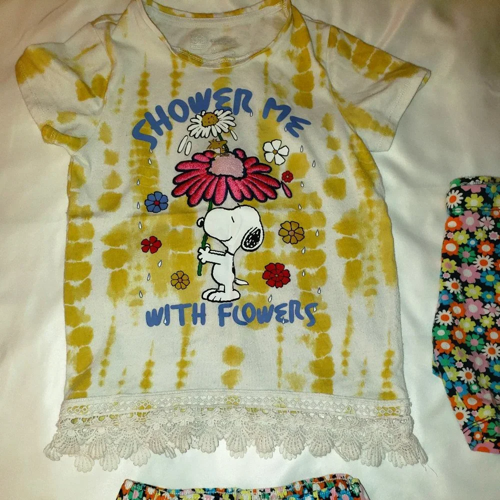 Girls Size 6/7 Peanuts Snoopy 4PC Outfit Bundle